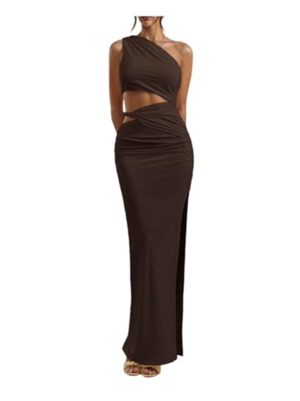 One Shoulder Bodycon Maxi Dress Cut Out Sleeveless Ruched Party Cocktail